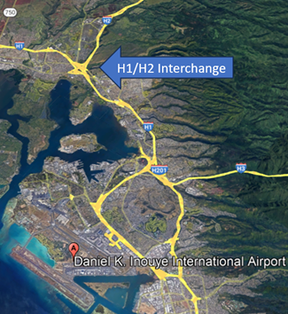 image shows the H1/H2 interchange to be aware of near HNL. Be aware of the heavy volume of helicopter traffic (tour and military). The H1/H2 interchange as well as CKH VORTAC are areas of high VFR traffic congestion