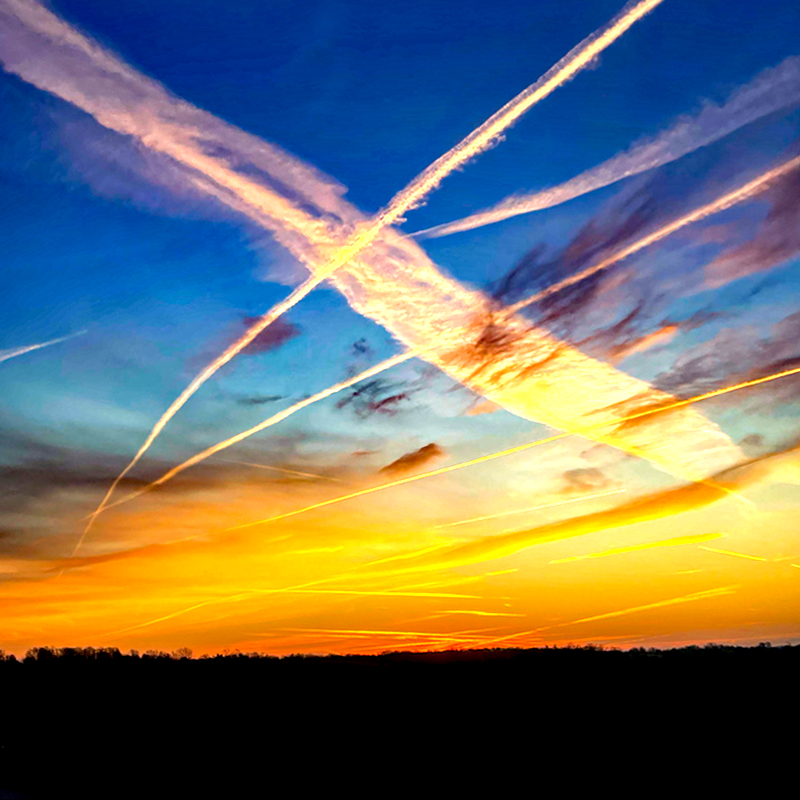colorful contrails in sky
